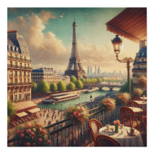 Póster Torre Eiffel Paris Pintura a Óleo Vintage