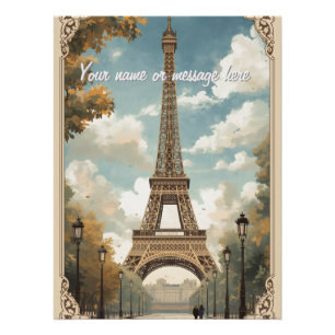 Póster Torre Eiffel Paris Viagem Arte Vintage Retro Nome