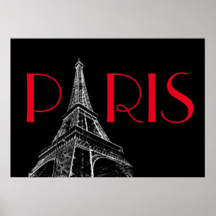 Poster Torre Eiffel Paris Viagem Black White Pop Art