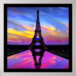 Poster Torre Eiffel Picturesca Em Um Sunset Brilhante