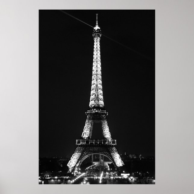 Poster Torre Eiffel Preto e Branco em Paris Noturno (Frente)
