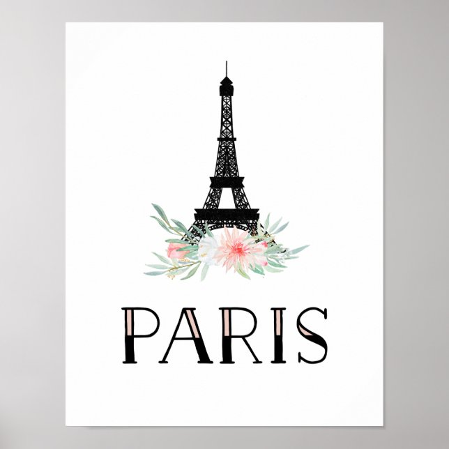 Poster Torre Eiffel Trendy e Flores Rosa Blush | Paris (Frente)