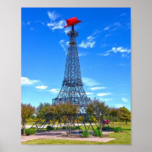Poster Torre Eiffel Usando Chapéu de Cowboy Vermelho, Par (Frente)