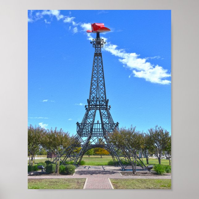 Poster Torre Eiffel Usando Chapéu de Cowboy Vermelho, Par (Frente)