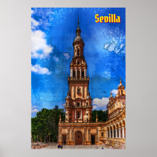Poster Torre em Plaza Espana. Sevilha, Andaluzia, Espanha