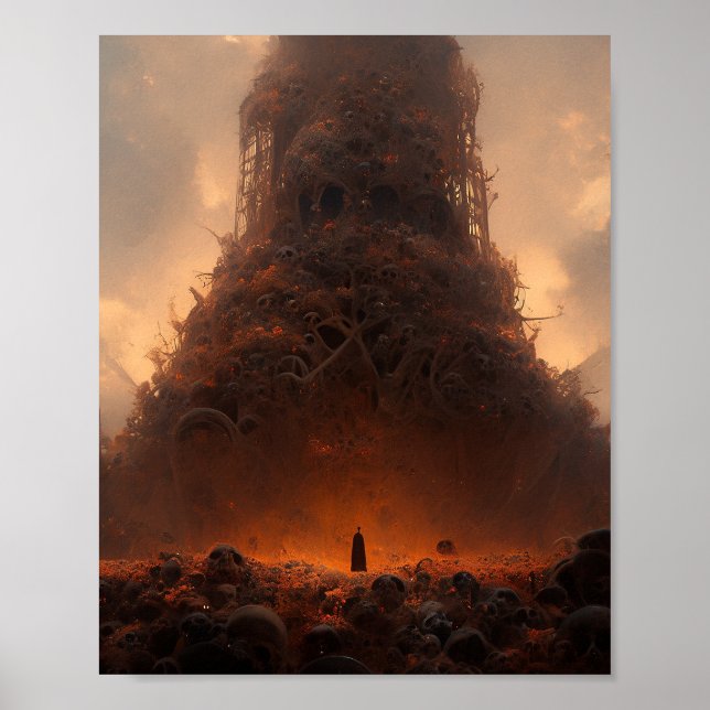 Poster Torre Feita De Bones Dark Fantasy Art (Frente)