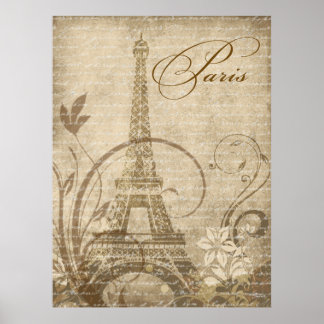 Póster Torre Fleur de Paris Eiffel 30"x40" e areia