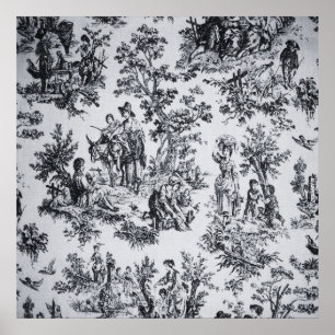 Poster Torre francesa de jouy preto e branco elegante