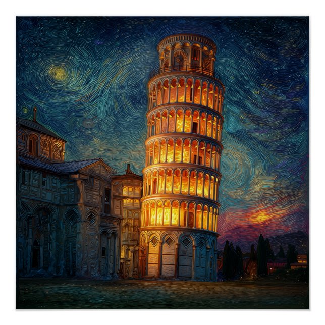 Póster Torre Inclinada de Pisa à noite (Frente)