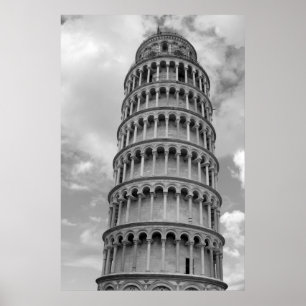 Póster Torre inclinada preta & branca do viagem de Pisa