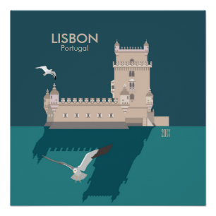 Póster Torre Lisboa de Belem no estilo do poster vintage