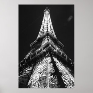 Poster Torre Negra Branca Eiffel na Noite de Paris
