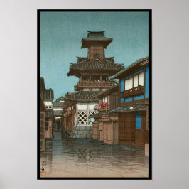 Póster Torre Sino em Okayama Hasui Kawase shin hanga
