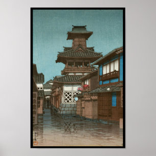 Póster Torre Sino em Okayama Hasui Kawase shin hanga