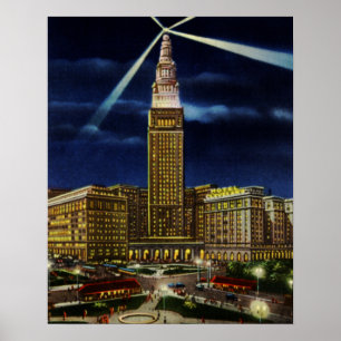 Poster Torre terminal da união de Cleveland Ohio na noit