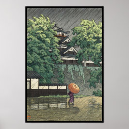 Póster Torre Udo, Castelo Kumamoto na chuva Kawase Hasui