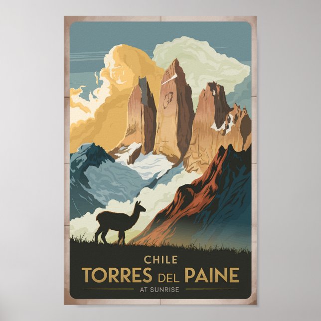 Poster Torres del Paine Chile Illustration Travel Art (Frente)