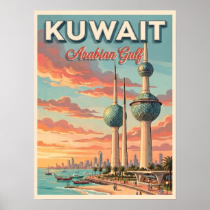 Poster Torres do Kuwait Golfo Arábico Viagem Vintage