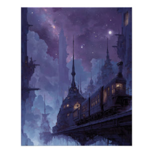 Póster Torres Góticas ao Crepúsculo em Noite Nebulosa