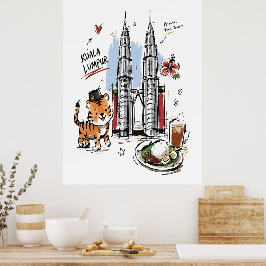 Poster Torres Petronas Fofas Desenho de Kuala Lumpur