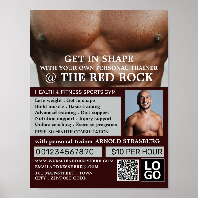 Poster Torso, Treinador Pessoal, Publicidade Gym (Frente)