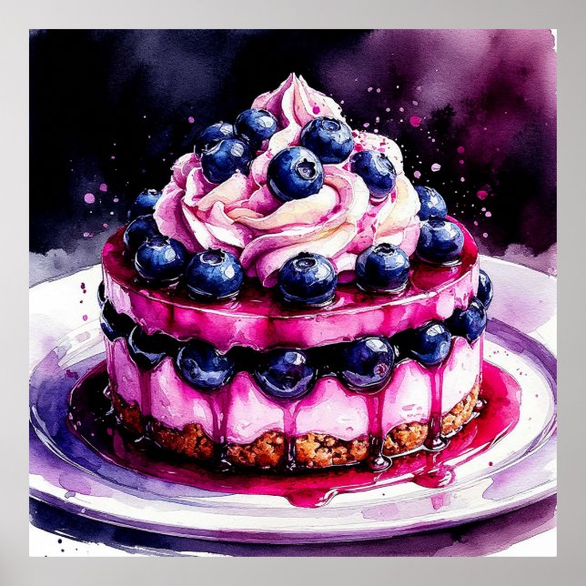 Poster Torta De Mirtilo Com Cheesecake Para Cozinha De So (Frente)