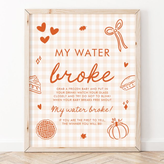 Poster Torta de Outono Bebê Chegando Jogo de Chá de Bebê  (Fall Cutie Pie My Water Broke Baby Shower Game)