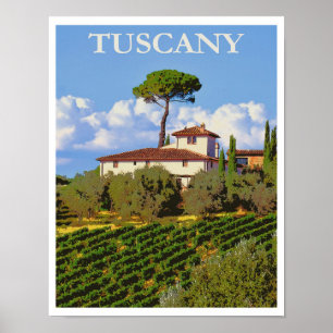 Poster Toscana Itália Villa Viagens vintage Retro Italia