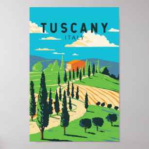 Poster Toscana Itália Vineyard Viagem Art Vintage