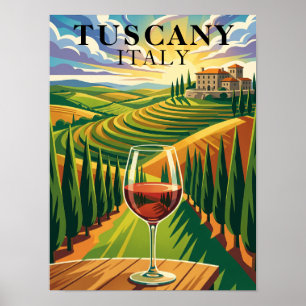Poster Toscana Itália Vinhedo Pôr do Sol Ilustração Viage