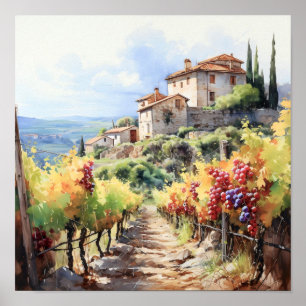 Poster Toscânia Winery Watercolor Art