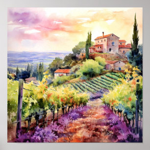 Poster Toscânia Winery Watercolor Art