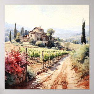 Poster Toscânia Winery Watercolor Art