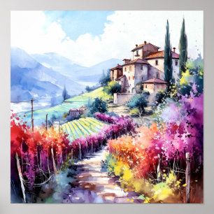 Poster Toscânia Winery Watercolor Art