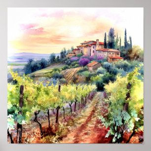 Poster Toscânia Winery Watercolor Art
