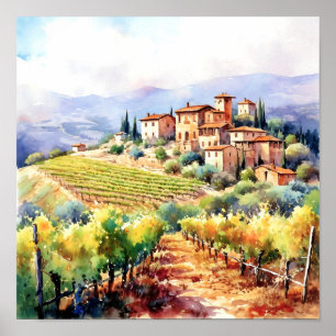 Poster Toscânia Winery Watercolor Art