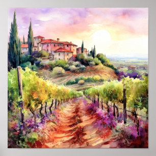Poster Toscânia Winery Watercolor Art