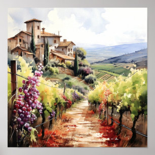 Poster Toscânia Winery Watercolor Art
