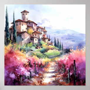 Poster Toscânia Winery Watercolor Art