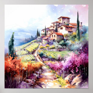 Poster Toscânia Winery Watercolor Art