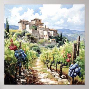 Poster Toscânia Winery Watercolor Art