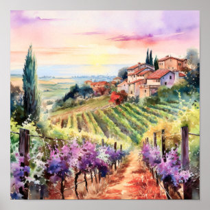 Poster Toscânia Winery Watercolor Art