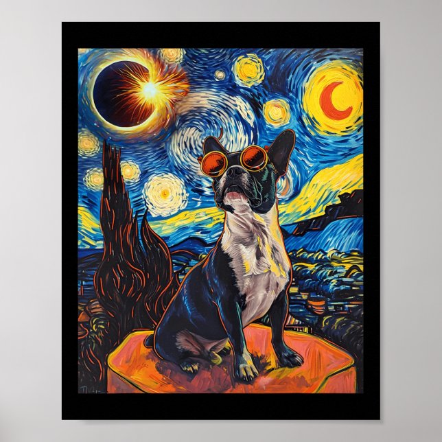 Poster Total de Eclipse Solar Boston Terrier Dog (Frente)