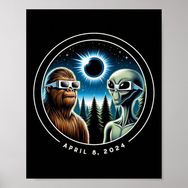 Poster Total de Eclipse Solar Funny Bigfoot Data de abril (Frente)