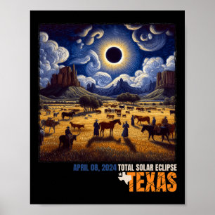 Poster Total de Eclipse Solar Texas Fazenda Totalidade ab