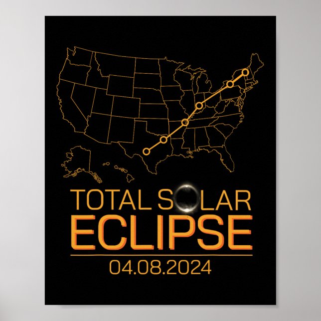 Poster Total do Eclipse Solar Abril 8 2024 Totalidade do  (Frente)