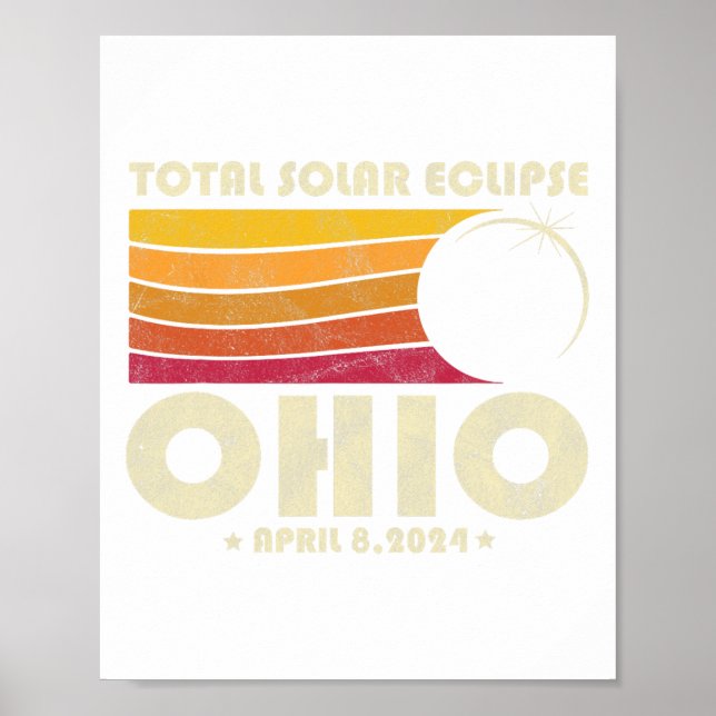Poster Total Retro Eclipse Solar 2024 Ohio Usa Totalidade (Frente)