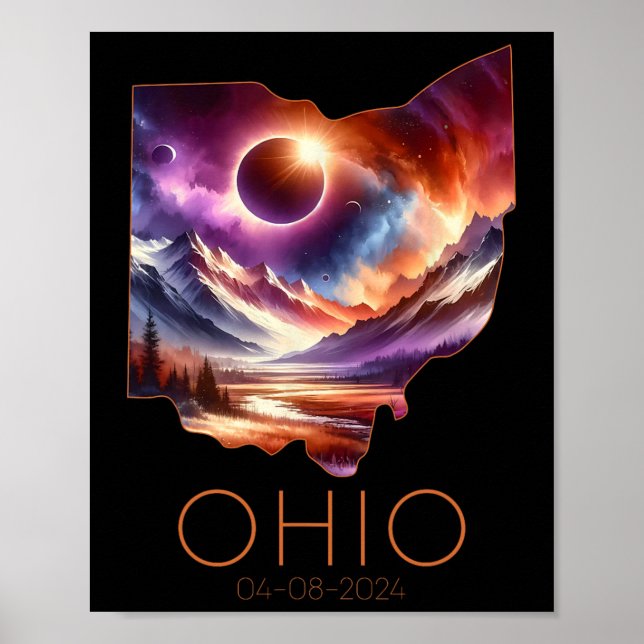 Poster Total Solar Eclipse 2024 State Ohio Totality April (Frente)