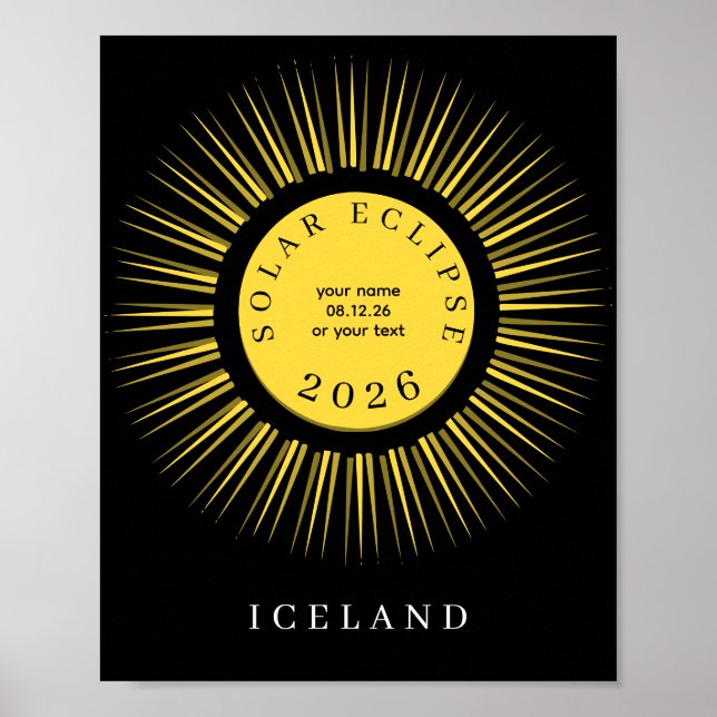 Poster Total solar eclipse August 2026 text personalized (Frente)
