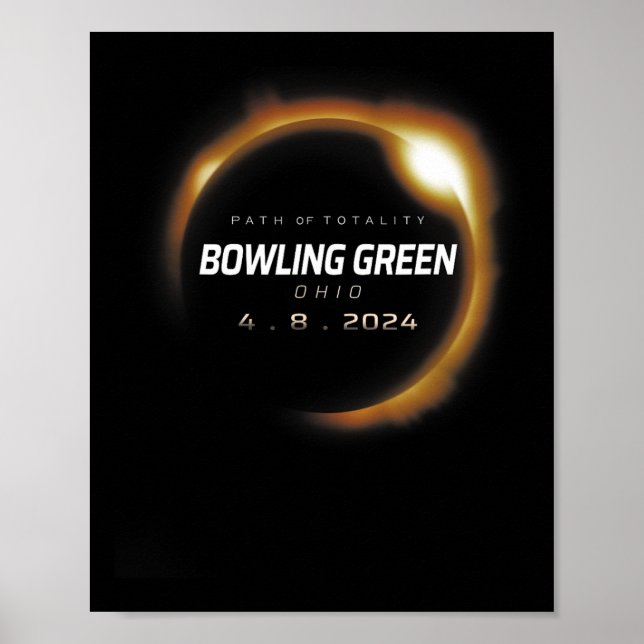 Poster Total Solar Eclipse Boliche Verde Ohio 8 de abril (Frente)